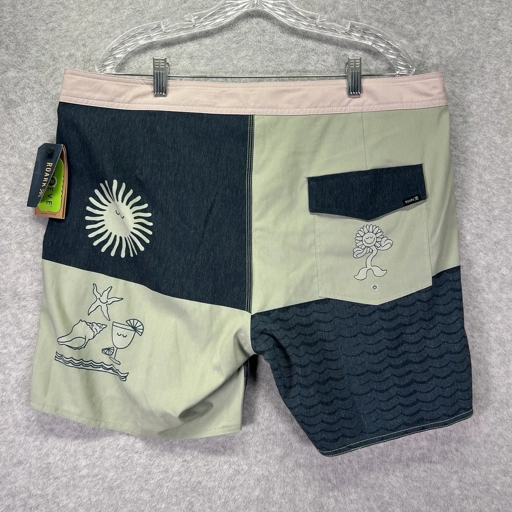 Roark Board Shorts Mens 38 Green Passage Costa Chapporal Swim Trunks 17" Outseam - Picture 7 of 8